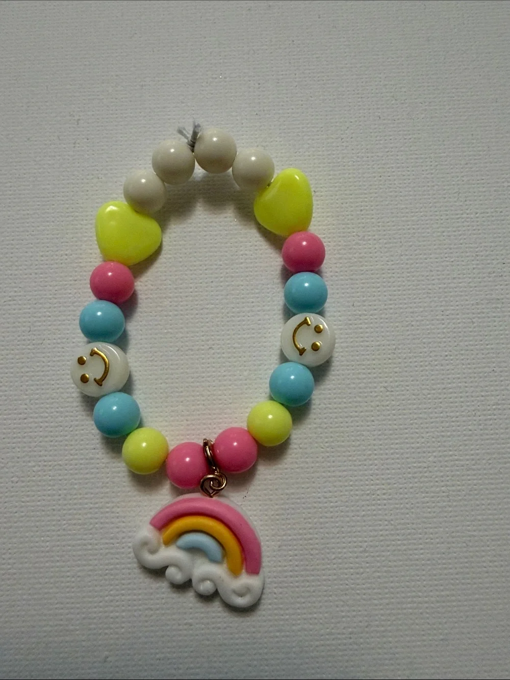 Kids Rainbow Charm Beaded Bracelet - Pink, White, Yellow & Blue